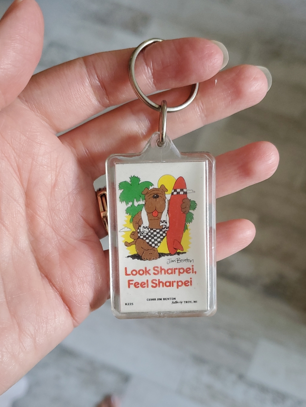 Jim Benton 1980s/90s Look Sharpei Feel Sharpei Plastic Acrylic Keychain